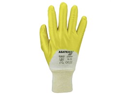 Asatex 03400P Gant en nitrile jaune  bordure en tricot  dos ouvert